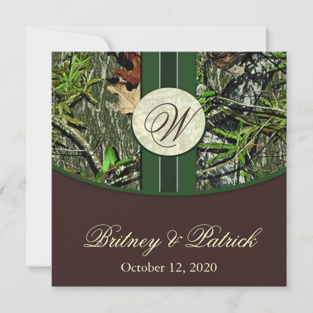 Invitaciones a la boda de Camo Verde Marrón y Caza (Anverso)