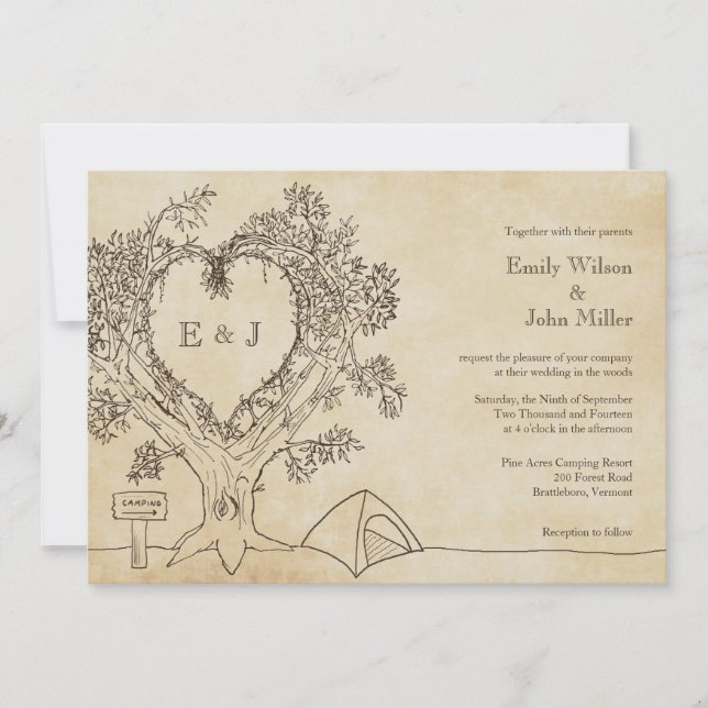 Invitaciones a la boda de campamento en un árbol (Anverso)