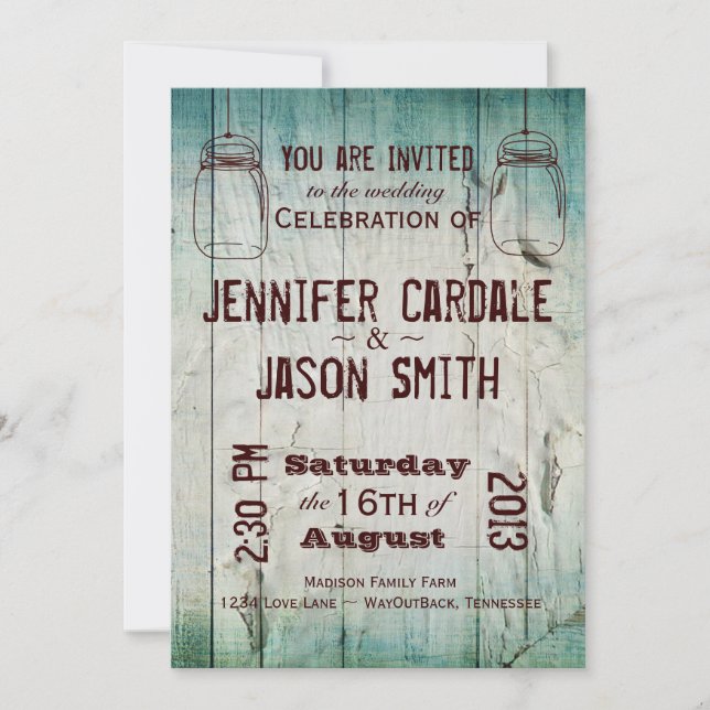 Invitaciones a la boda de campo de Mason Jars Barn (Anverso)