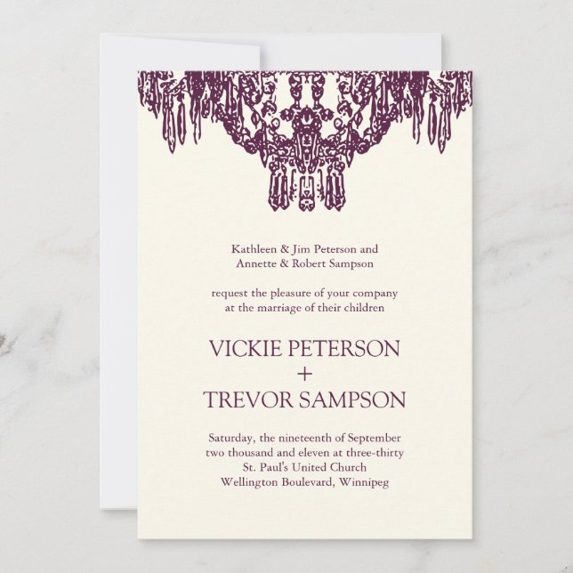 Invitaciones a la boda de candelabros de berenjena (Anverso)