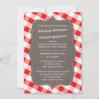 Invitaciones a la boda de canvas de Gingham en roj