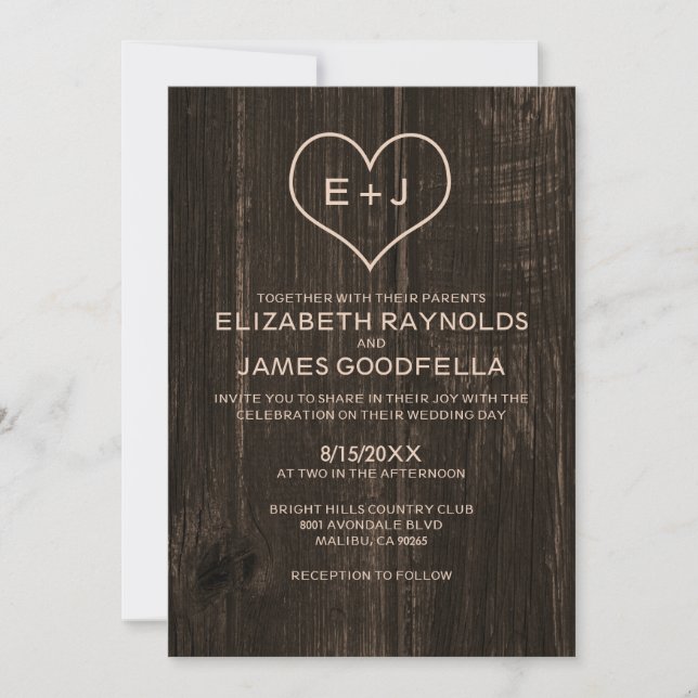 Invitaciones a la Boda de Cereales de Madera del P (Anverso)
