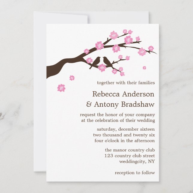 Invitaciones a la boda de cerezos en flor (Anverso)