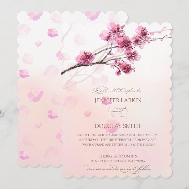 Invitaciones a la boda de cerezos/sakura (Anverso / Reverso)