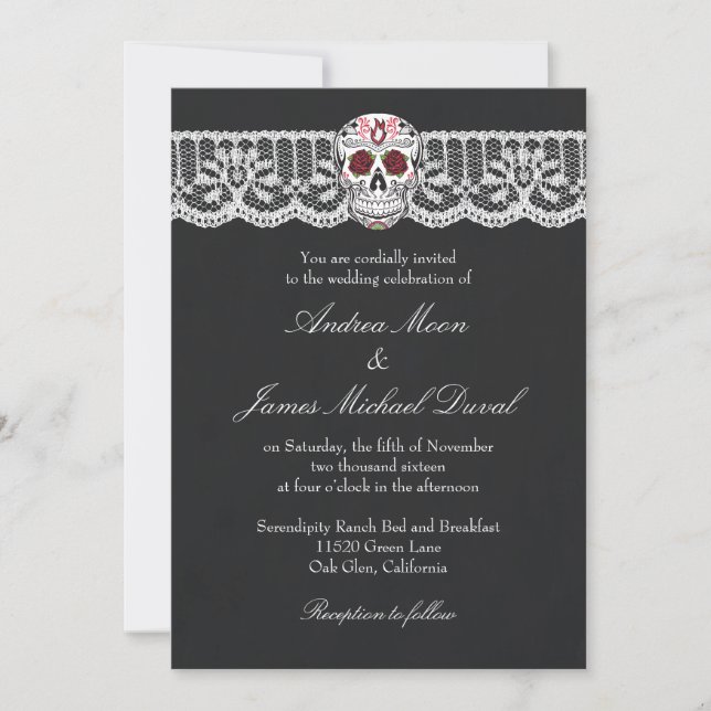 Invitaciones a la boda de Chalkboard con cráneo de (Anverso)