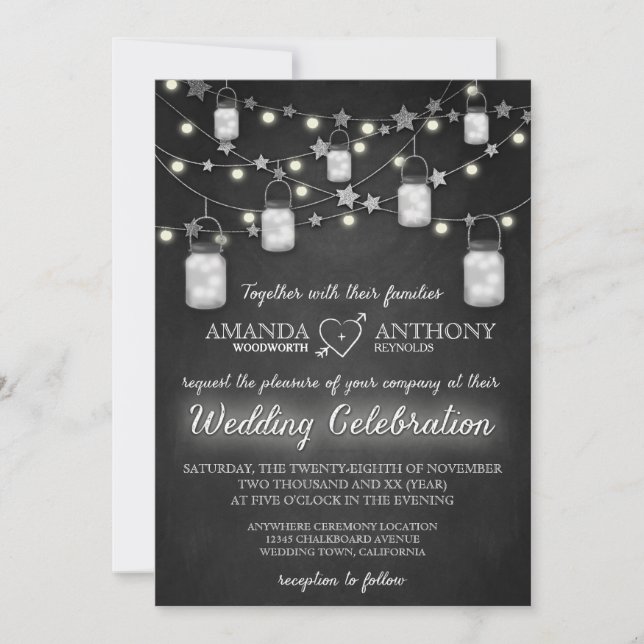 Invitaciones a la boda de Chalkboard Firefly Mason (Anverso)