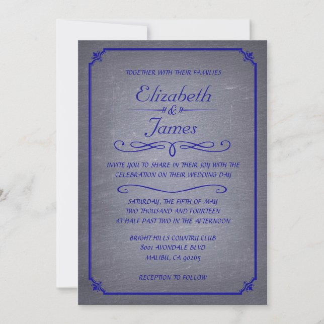 Invitaciones a la Boda de Chalkboard Royal Blue Vi (Anverso)