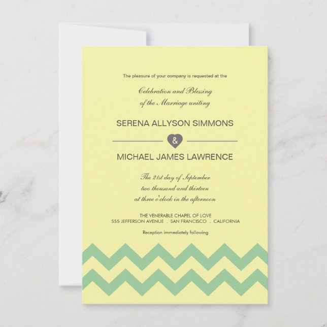 Invitaciones a la boda de Chevron Amarillo y Aqua (Anverso)