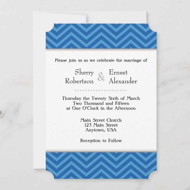 Invitaciones a la boda de Chevron Azul (Anverso)