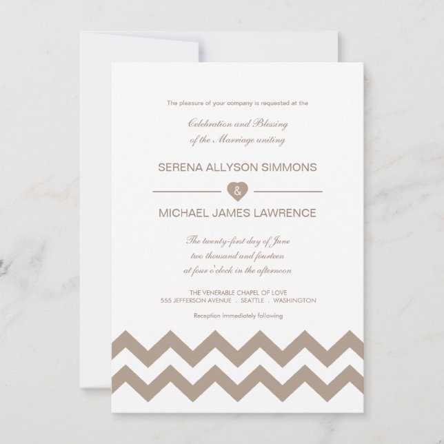 Invitaciones a la boda de Chevron Blanco y Taupe (Anverso)