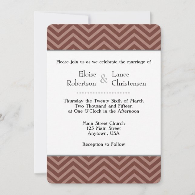 Invitaciones a la boda de Chevron Brown (Anverso)