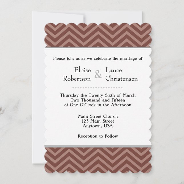 Invitaciones a la boda de Chevron Brown (Anverso)