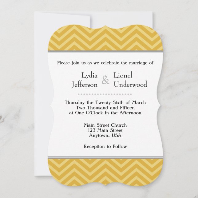 Invitaciones a la boda de Chevron Gold (Anverso)