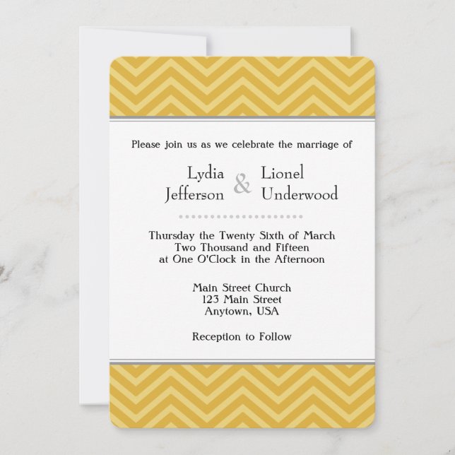 Invitaciones a la boda de Chevron Gold (Anverso)