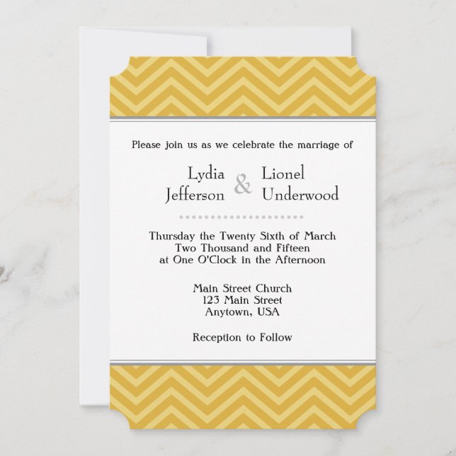 Invitaciones a la boda de Chevron Gold (Anverso)