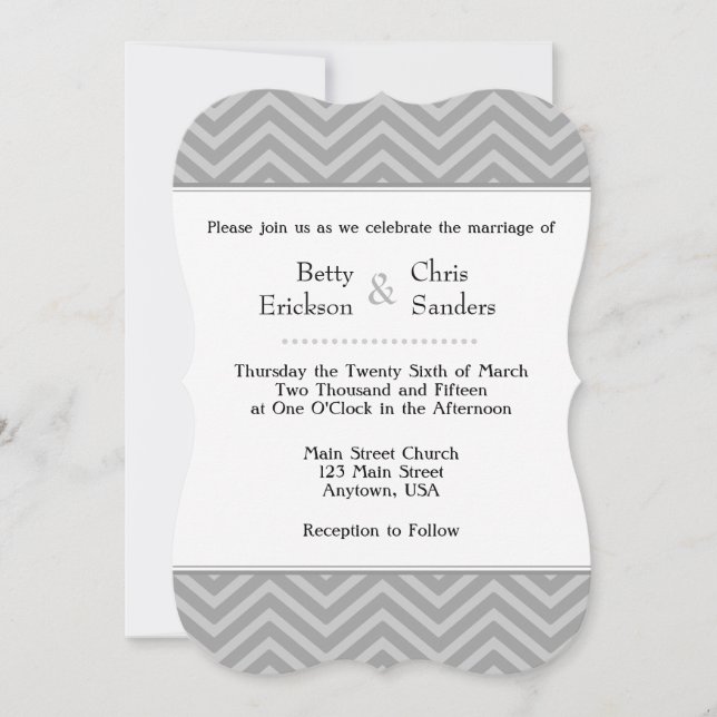 Invitaciones a la boda de Chevron gris (Anverso)