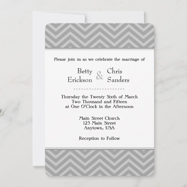 Invitaciones a la boda de Chevron gris (Anverso)
