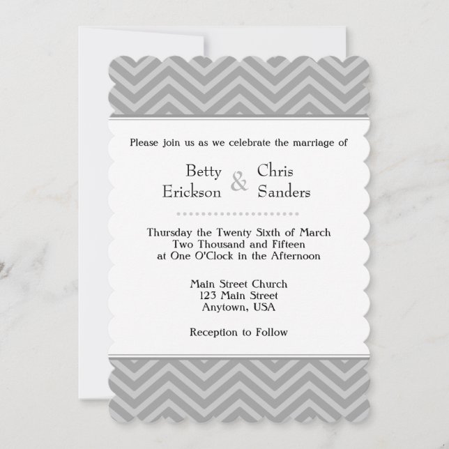 Invitaciones a la boda de Chevron gris (Anverso)