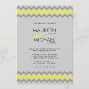 Invitaciones a la boda de Chevron gris y amarillo