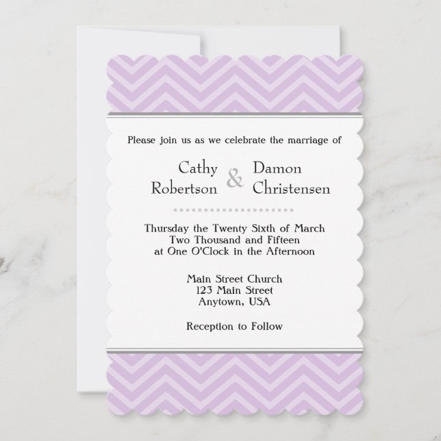 Invitaciones a la boda de Chevron Lavender (Anverso)