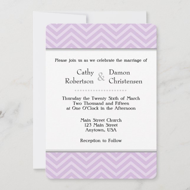 Invitaciones a la boda de Chevron Lavender (Anverso)