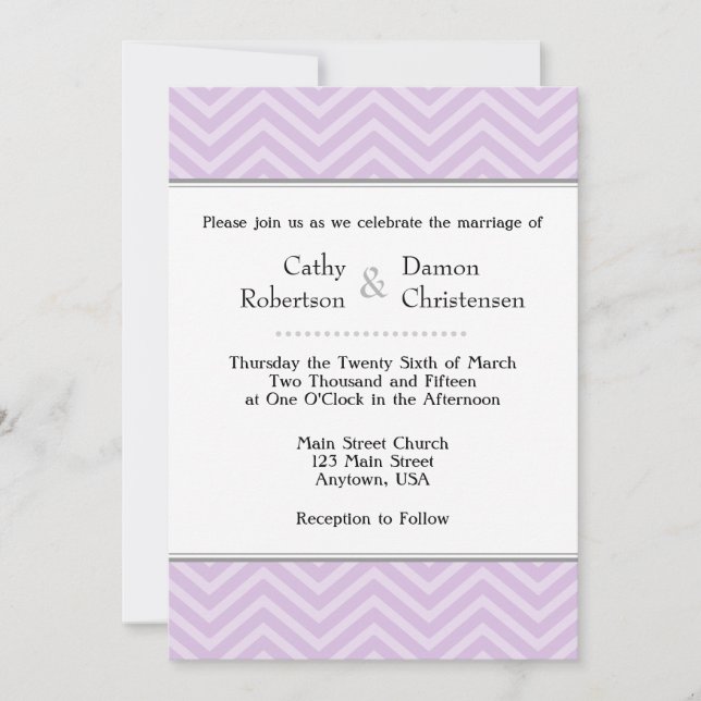 Invitaciones a la boda de Chevron Lavender (Anverso)