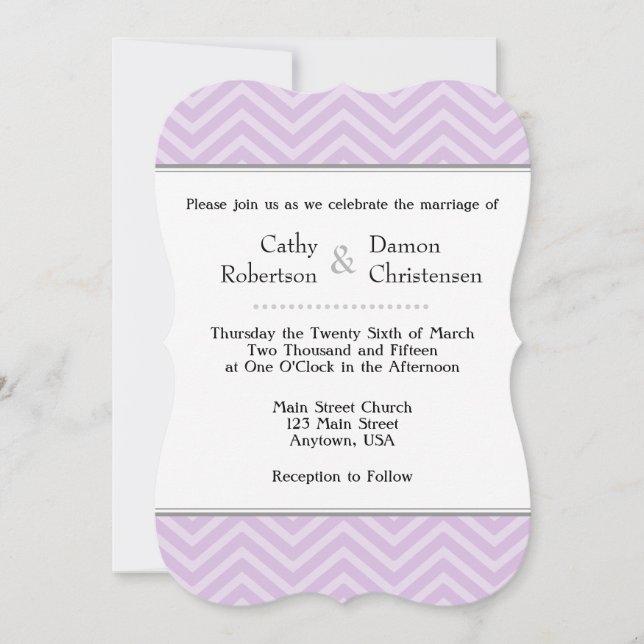 Invitaciones a la boda de Chevron Lavender (Anverso)