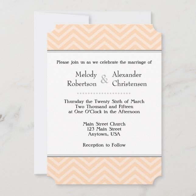 Invitaciones a la boda de Chevron Peach (Anverso)
