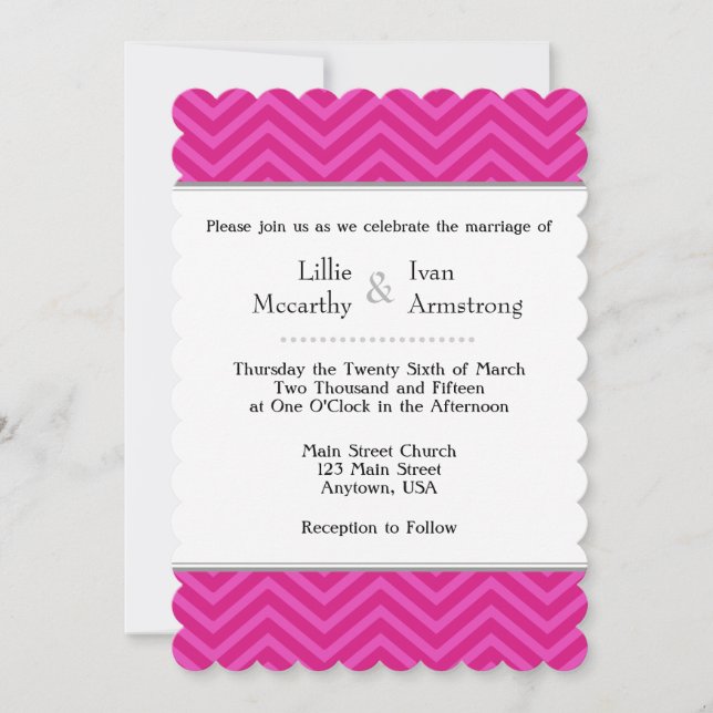 Invitaciones a la boda de Chevron Pink Hot (Anverso)