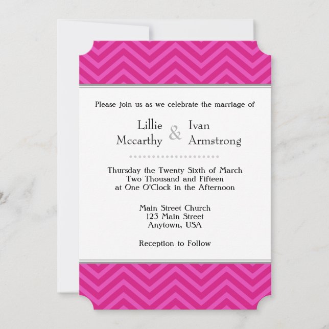 Invitaciones a la boda de Chevron Pink Hot (Anverso)