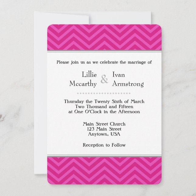 Invitaciones a la boda de Chevron Pink Hot (Anverso)