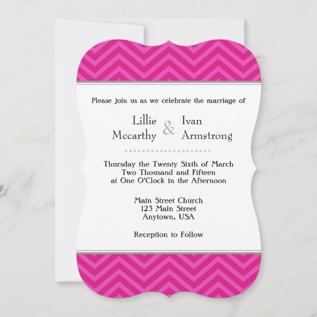 Invitaciones a la boda de Chevron Pink Hot (Anverso)