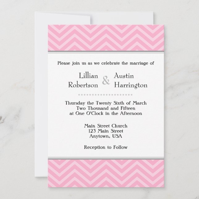 Invitaciones a la boda de Chevron Rosado (Anverso)