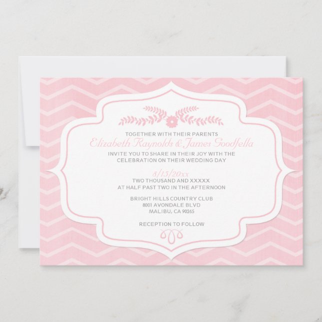 Invitaciones a la boda de Chevron Rosado (Anverso)