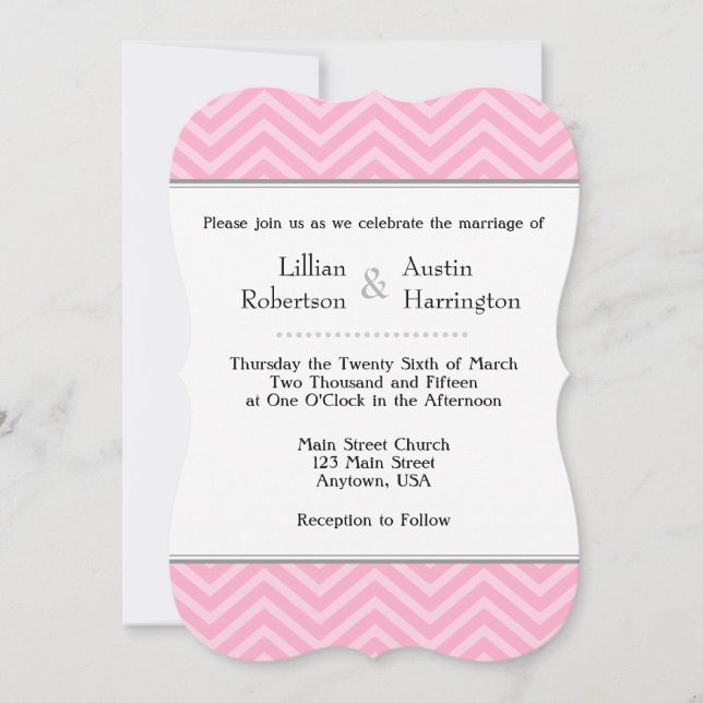 Invitaciones a la boda de Chevron Rosado (Anverso)