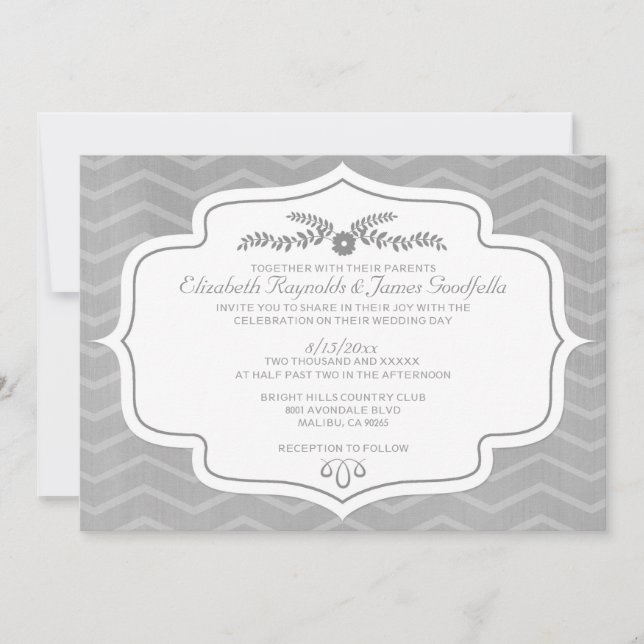 Invitaciones a la boda de Chevron Silver (Anverso)
