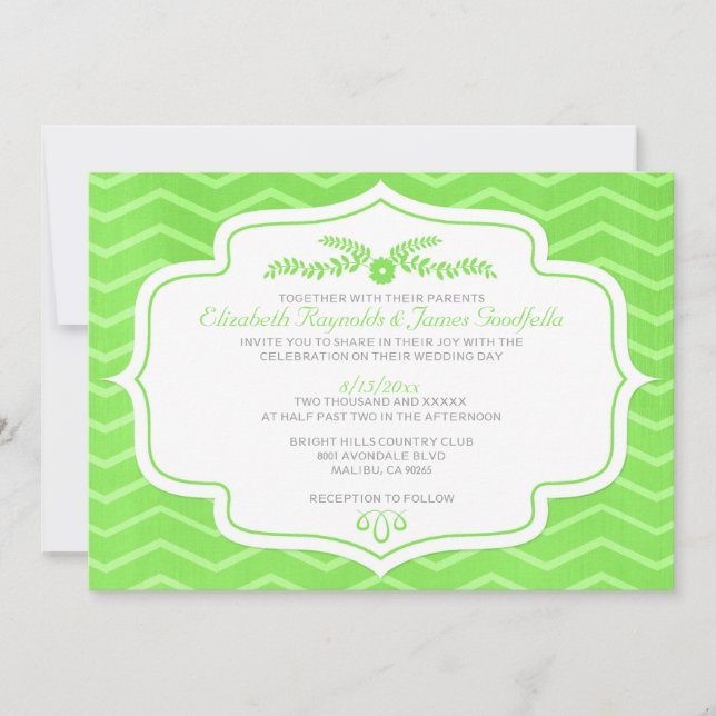 Invitaciones a la boda de Chevron verde Lime (Anverso)