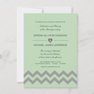 Invitaciones a la boda de Chevron verde y gris de 