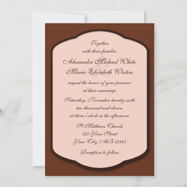 Invitaciones a la boda de chocolate marrón y beige (Anverso)