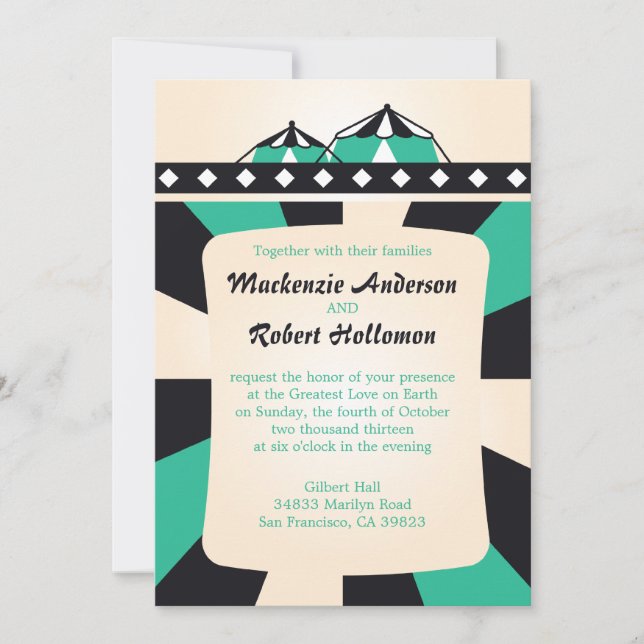 Invitaciones a la boda de circo - Negro y Verde az (Anverso)