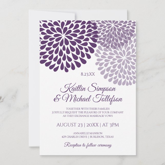 Invitaciones a la boda de ciruela, morada y lavand (Anverso)