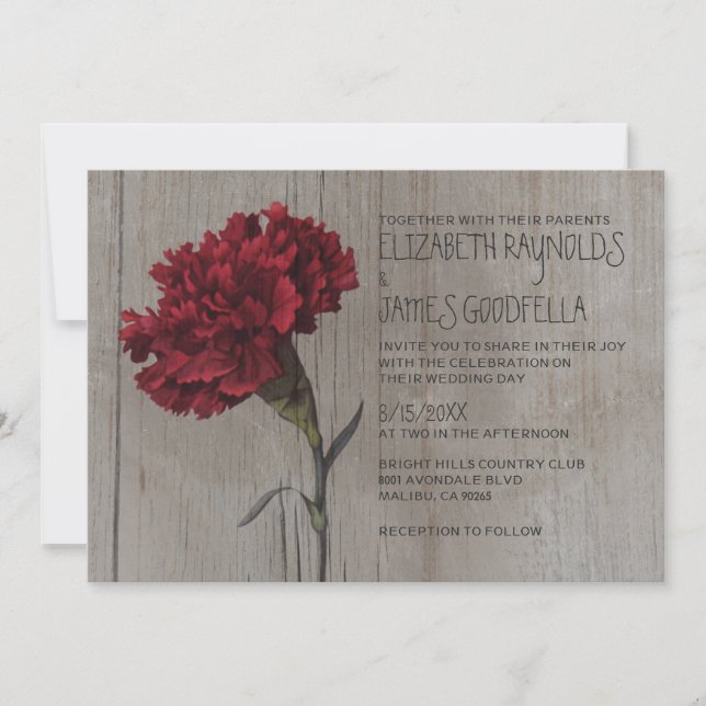 Invitaciones a la boda de claveles rusos (Anverso)