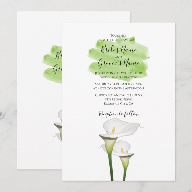 Invitaciones a la boda de color blanco Calla Lilie (Anverso / Reverso)
