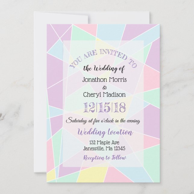 Invitaciones a la boda de colores pasteles (Anverso)