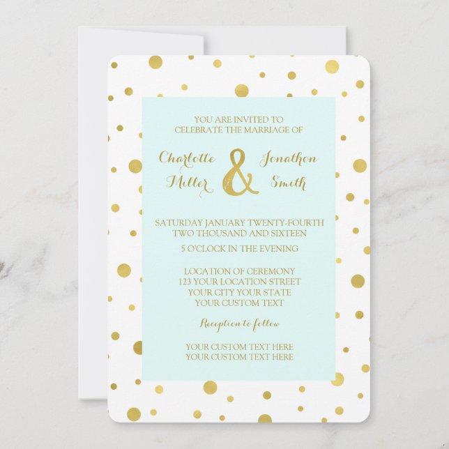 Invitaciones a la boda de Confetti de oro azul cla (Reverso)