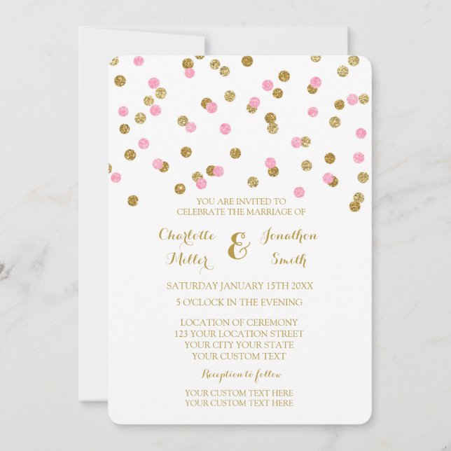 Invitaciones a la boda de Confetti de oro rosado (Reverso)