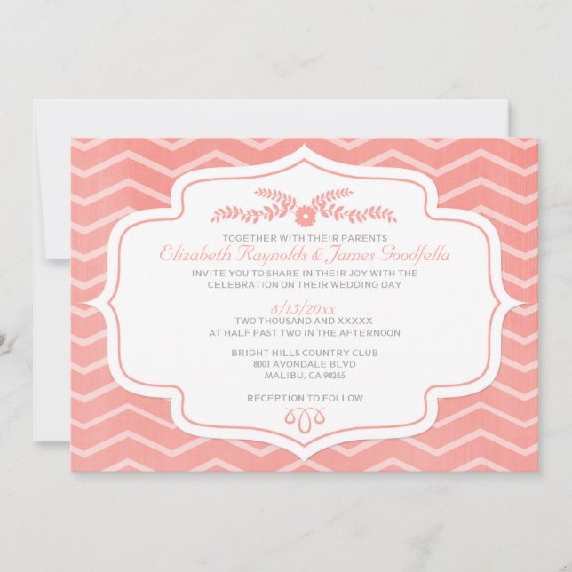 Invitaciones a la boda de Coral Chevron (Anverso)