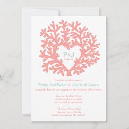 Invitaciones a la boda de Coral Heart Aqua Beach
