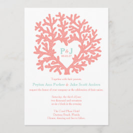 Invitaciones a la boda de Coral Heart Aqua Beach
