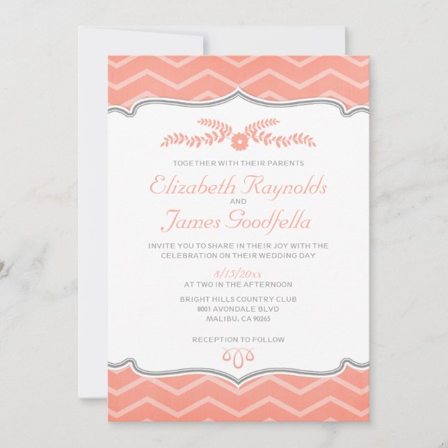 Invitaciones a la boda de Coral Zigzag (Anverso)